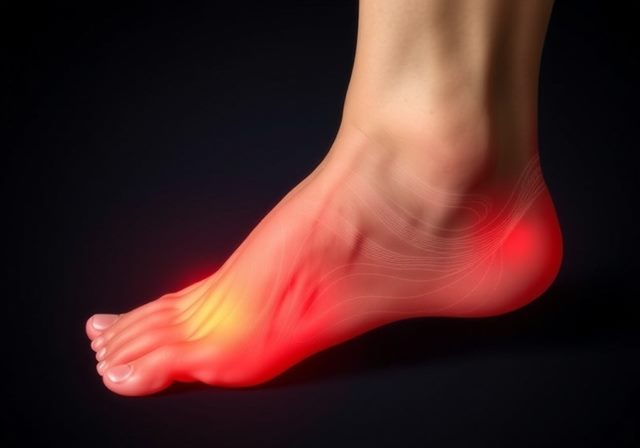 Illustration of a foot with highlighted heel pain